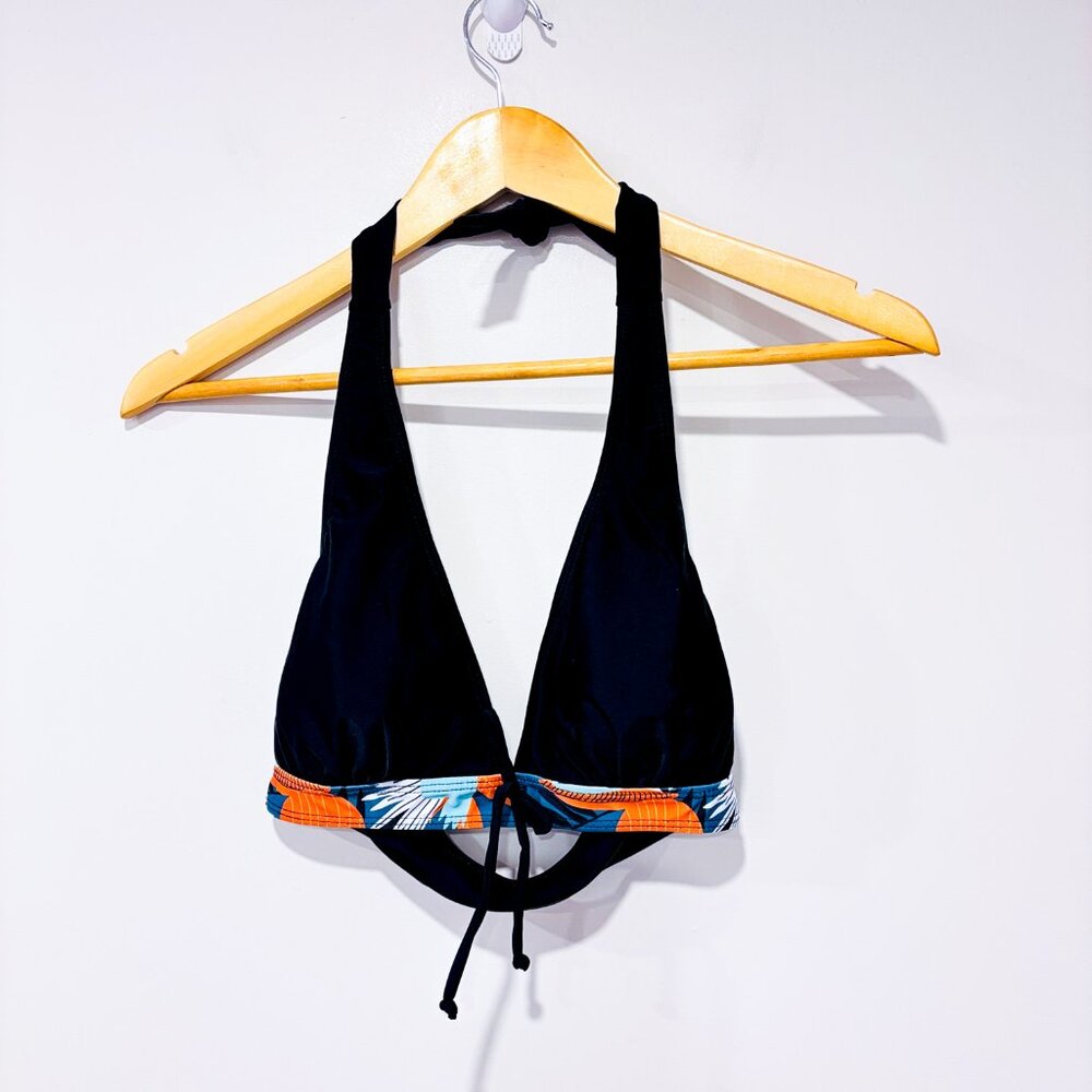 SHEIN Black‎ floral bikini top with orange accents | Tropical beach | Small
